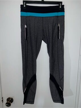 Lululemon Grey Leggings with blue and black Waistband